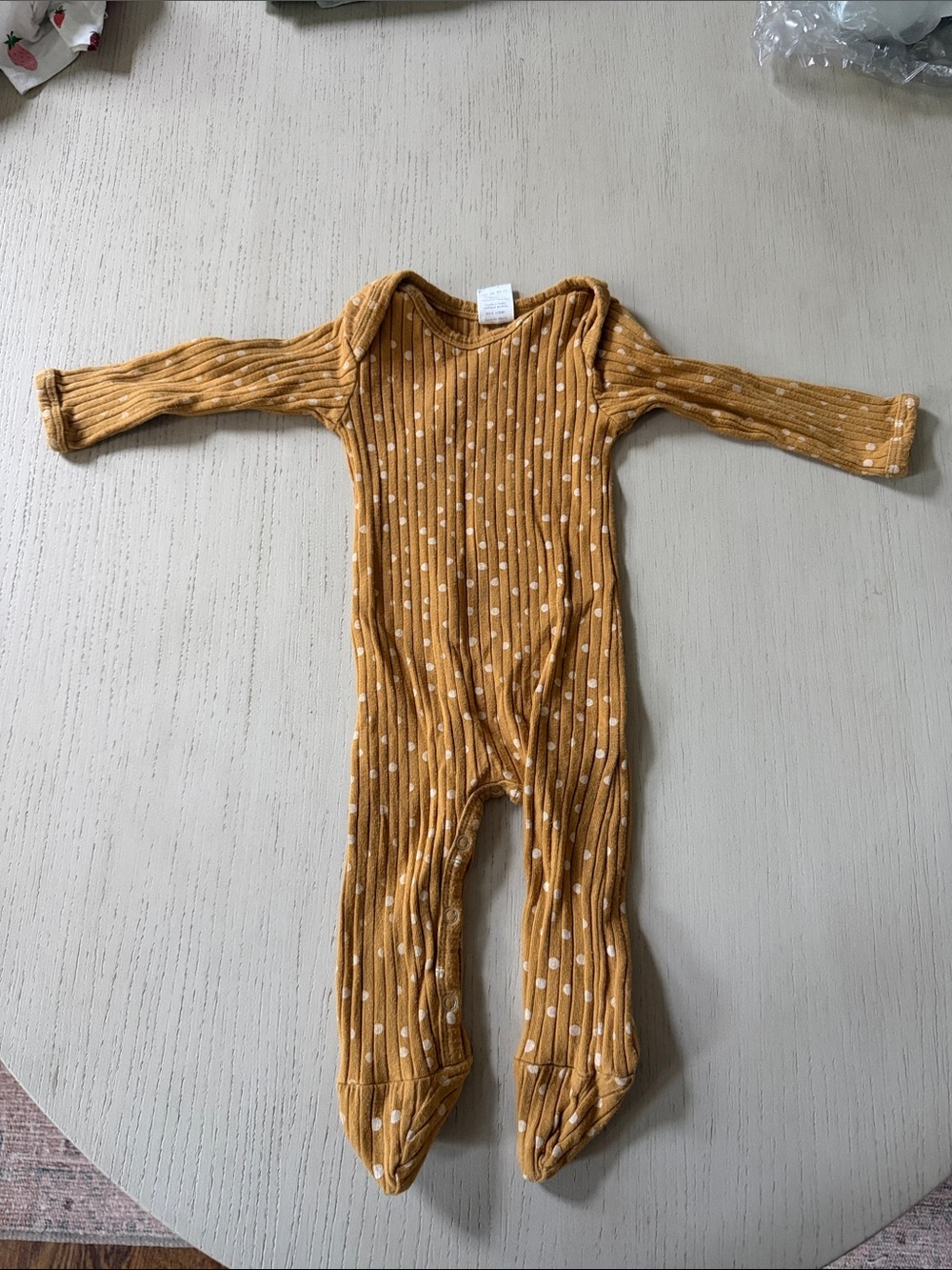 Kate Quinn Mustard Dot Ribbed Footed One-Piece